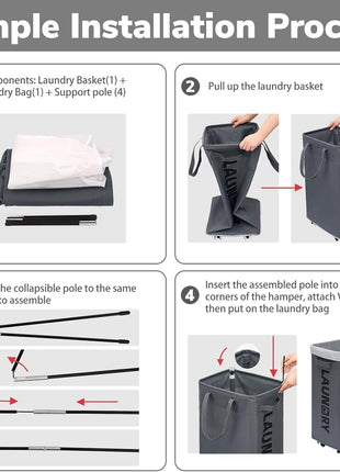 Goodpick Laundry Basket with Wheels, 75L Laundry Hamper, Dorm Room Essentials with Removable Wash Bag for Laundry Room, Rolling Laundry Basket with Handles, Grey