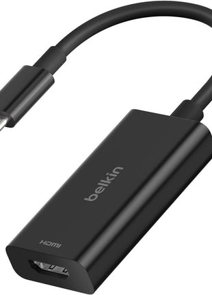Belkin USB-C to HDMI 2.1 Adapter, Tethered 4.33in Cable w/ 8K @ 60Hz, 4K @ 144Hz, HDR, HBR3, DSC, HDCP 2.2, USB-IF - Works w/Chromebook, Certified for MacBook, iPad Pro, & Other USB-C Devices - Black