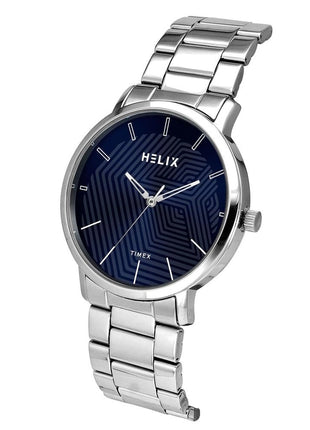 Helix by Timex Analog Watch for Man with Blue Round Dial & Silver Stainless Steel Bracelet Band Water Resistant Men's Wrist Watches - TW053HG00
