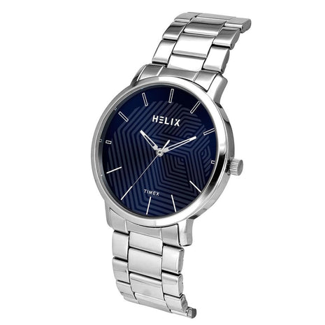 Helix by Timex Analog Watch for Man with Blue Round Dial & Silver Stainless Steel Bracelet Band Water Resistant Men's Wrist Watches - TW053HG00