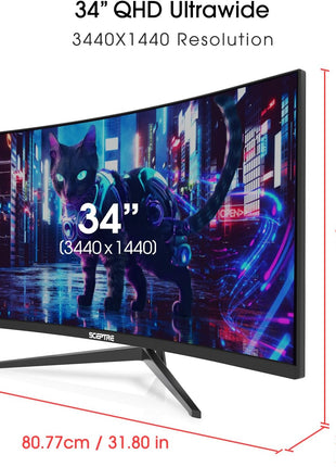 Sceptre 34-Inch Curved Ultrawide WQHD Monitor, 3440 x 1440, R1500, Up to 180Hz/165Hz, DisplayPort x2, 100% sRGB, 1ms, Built-in Speakers, Black (C345B-QUT168 Series)