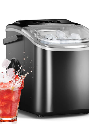 Ice Maker Countertop, Efficient Easy Carry Ice Machine, Self-Cleaning Ice Maker with Ice Scoop & Basket, 9pcs/ 6mins 26.6Lbs Per Day for Home/Office/Kitchen,Black