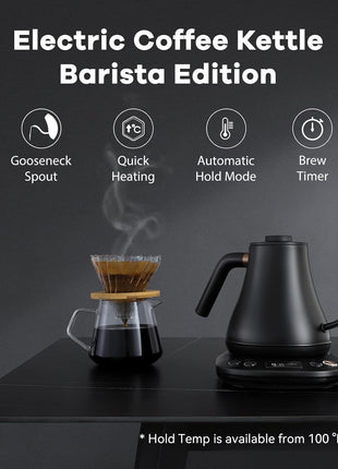 Mecity Electric Kettle Gooseneck Pour Over Kettle ±1°F Temperature Control Quick Heating Water Boiler for Coffee & Tea & Formula Auto Shut Off Tea Kettle 1200 Watt, 0.8L, Matt Black, Barista Edition