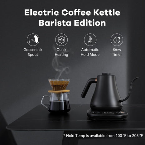 Mecity Electric Kettle Gooseneck Pour Over Kettle ±1°F Temperature Control Quick Heating Water Boiler for Coffee & Tea & Formula Auto Shut Off Tea Kettle 1200 Watt, 0.8L, Matt Black, Barista Edition
