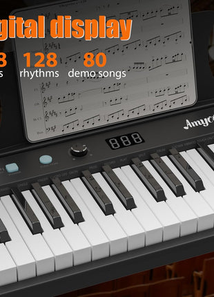 61 Key Keyboard Piano, Protable Electric Semi-Weighted Piano Keyboard for Beginner/Professional, With Power Supply, Built In Speakers, Pedal, Perfect for Birthday or Christmas(with stand, stool)