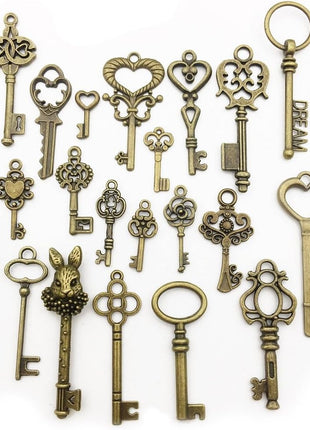 Youdiyla Vintage Skeleton Key in Antique Bronze Style - Set of 46pcs (HM107)
