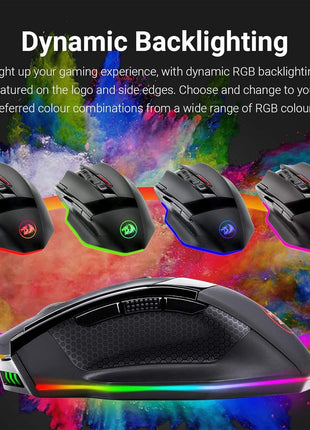 Redragon M801 Wireless Gaming Mouse, RGB Gaming Mouse with MMO 9 Programmable Macro Editing Buttons, UP 16000 Adjustable DPI, Rapid Fire Button for Game, Windows,PC - Wireless, Black