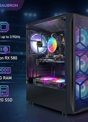 STGAubron Gaming PC Desktop,Core I7,RX 580 8G,16G RAM,512G SSD | Gaming Computer Tower for Streaming,Video Editing,Home,School,I7 up to 3.9GHz,ARGB Fan,WiFi 6,BT 5.0,4K DP,HDMI,Win11 Home