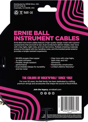 Ernie Ball Braided Instrument Cable, Straight/Angle, 10ft, Black (P06081)