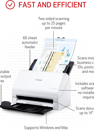Canon imageFORMULA R30 - Office Document Scanner, Auto Document Feeder, Duplex Scanning, Plug-and-Scan Capability, No Software Installation Required