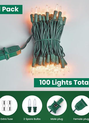 Minetom Clear Christmas String Lights 100 Count 20 Feet Incandescent Bulb Mini Lights for Indoor Xmas Tree Garland Birthday Wedding Party Festival Decoration, Green Wire