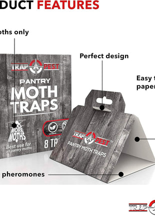 8 Pack Pantry Moth Traps- Safe and Effective for Food and Cupboard- Glue Traps with Pheromones and Anti bacterial for Pantry Moths