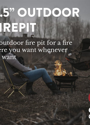 Gas One 22 in Outdoor– Wood Burning Fire Pit with Mesh Lid and Fire Picker – Durable Alloy Steel Fire Pits for Outside – Small Fire Pit for Backyard, Porch, Deck, Camping, BBQ
