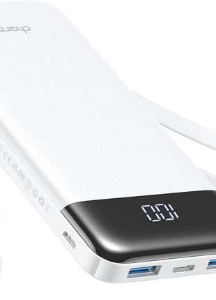 charmast Portable Charger with Reinforced Built-in 4 Cables,10000mAh Power Bank Travel Essentials 6 Outputs 3 Inputs 3A Fast Charging Compatible with iPhone iPad Samsung Google Pixel LG Moto etc.