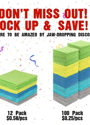 HOMEXCEL Microfiber Cleaning Cloths, 100 Pack Microfiber Towels for Cars, Lint & Scratch-Free Bulk Cleaning Rags for House, Kitchen, Car and Shop, Multicolor Absorbent Cleaning Towels 11.5 x 11.5 inch
