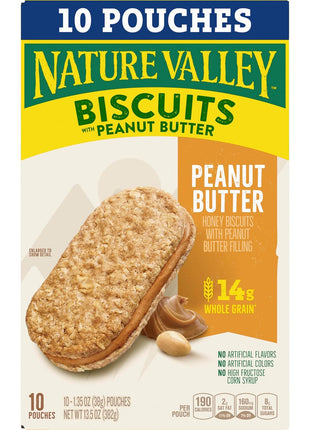 Nature Valley Biscuit Sandwiches, Peanut Butter, Snack Bars, 10 Bars, 13.5 oz