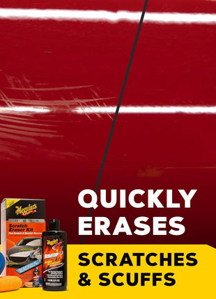 Meguiar's Quik Eraser Kit, Car Scratch Remover for Repairing Surface Blemishes, Car Scratch Repair Kit with ScratchX, Drill-Mounted Pad, and Microfiber Towel, 4 Count