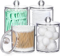 4 Pack Acrylic Qtip Holder Dispenser for Cotton Swabs, Balls, Pads, Floss Picks  Small Clear Plastic Canister Apothecary Jar Set, Bathroom Essentials Accessories Decor, Vanity Makeup Storage Organizer