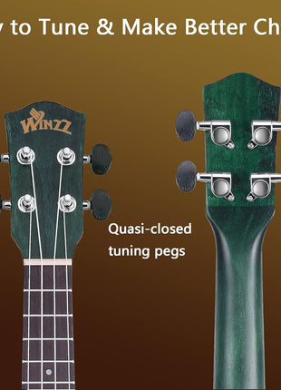 WINZZ HAND RUBBED Series - 21 Inches Soprano Ukulele Vintage Hawaiian Uke with Online Lessons, Bag, Tuner, Strap, Extra Strings, Fingerboard Sticker, Black