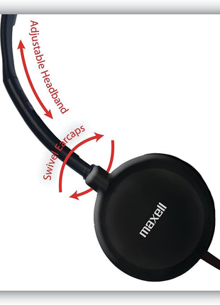 Maxell HP200 Headphone with Microphone, 6 ft Cord, Black