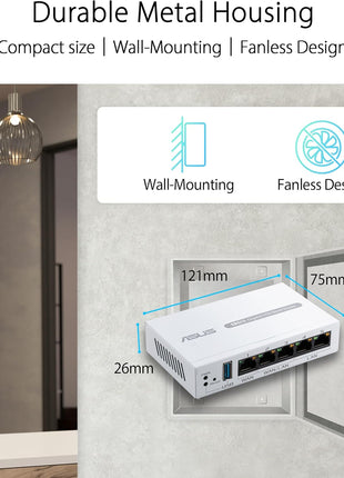 ASUS ExpertWiFi EBG15 Gigabit VPN Wired Router, up to 3 WAN ethernet Ports + 1 USB WAN, IPS Intrusion Prevention, Layer 7 Firewall, Commercial-Grade Network Security, Remote Management with App