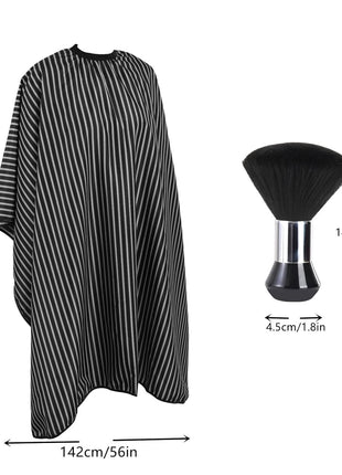 Professional Hair Cutting Cape with Neck Duster Brush, Large Size Salon Hairdresser Cape for Men, Women and Kids(Black With White Stripes)