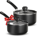 Utopia Kitchen Nonstick Saucepan Set, Cooking Pots with Lids, 1 Quart and 2 Quarts Multipurpose Kitchen Small Pots for Cooking Nonstick With Lids, 1 qt & 2 qt Set, Grey & Black