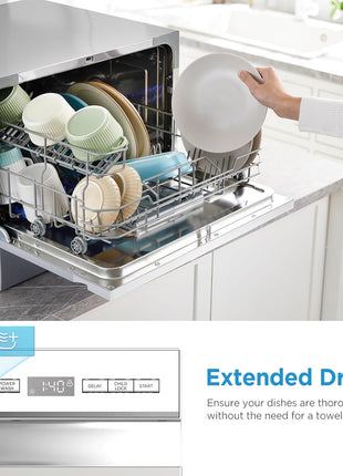 Midea MDC22P2ASS Countertop Dishwasher, 6 Place Settings & 6+2 Washing Cycles Portable Dishwashers, Energy Star Dish Washer for Dorm, RV & Apartment, Silver