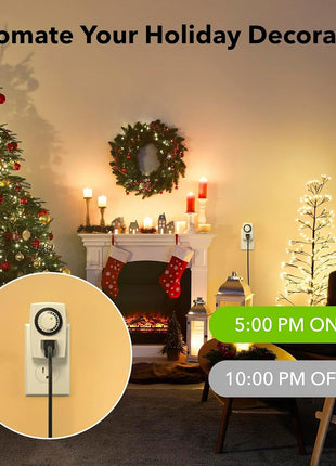 BN-LINK U47 Indoor Mini 24-Hour Mechanical Outlet Timer, 3-Prong, 2-Pack | 30-min intervals; daily repeat; easy dial setup; Indoor Timer for Christmas lights,Lamp,Fan,Fish Tank, ETL, 15A/1875W, 2 Pack