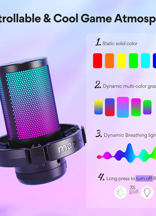 MAONO Gaming USB Microphone, Noise Cancellation Condenser Mic with Mute, Gain, Monitoring, Boom Arm Mic for Streaming, Podcast, Twitch, YouTube, Discord, PC, Computer, PS4, PS5, Mac, GamerWave DGM20S