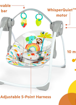 Bright Starts Playful Paradise Portable Compact Automatic Baby Swing with Music, Unisex, Newborn +