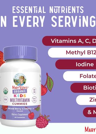 MARYRUTH'S USDA Organic Multivitamin Gummies, Ages 4+, Kids Vitamins, 60ct | 1 Month Supply, Vegan, Only 2 Gummies a Day, 60 Count