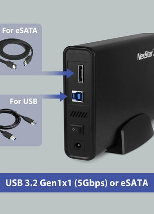 Vantec NexStar JX, USB 3.2 Gen1x1, 3.5" or 2.5" SATA III HDD/SSD Drive Green Enclosure with eSATA (NST-358SU3-BK), Black