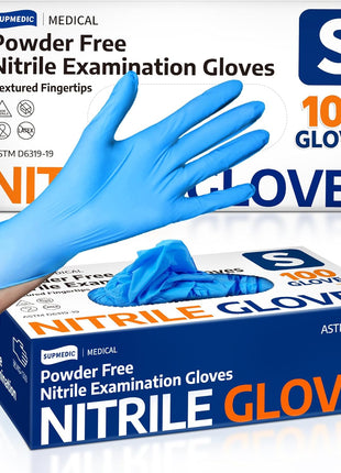 Supmedic Medical Nitrile Exam Gloves, Latex Free, Powder Free, Food Safe, Cooking Food Prep, Disposable Gloves, Blue, 100 Pcs (Medium)