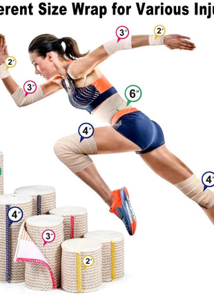 FRESINIDER Premium Elastic Bandage Wrap, 6 Pack 4 inch Cotton Latex Free Compression Bandage Wrap with Touch Closure at Both Ends, Support & First Aid for Sports, Medical, and Injury Recovery