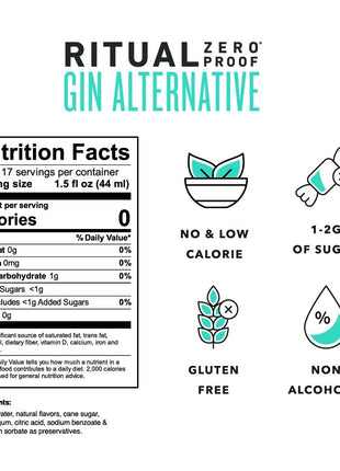 RITUAL ZERO PROOF Gin Alternative | Award-Winning Non-Alcoholic Spirit | 25.4 Fl Oz (750ml) | Zero Calories | Sustainably Made in USA | Make Delicious Alcohol Free Cocktails
