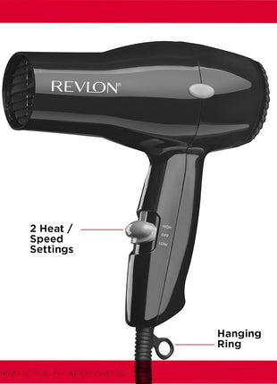 Revlon Compact Hair Dryer | 1875W Lightweight Design, Perfect for Travel, (Black)