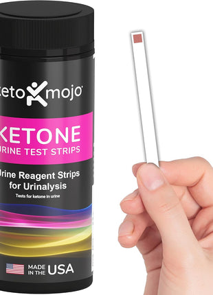 Keto-MOJO Ketone Urine Test Strips, 150ct, Keto & Low-Carb Diet | 150 strips · Extra-long for easy sampling · App + keto eBook included · Ketogenic low-carb fasting diets
