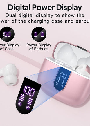 TAGRY Bluetooth Headphones True Wireless Earbuds 60H Playback LED Power Display Earphones with Wireless Charging Case IPX5 Waterproof in-Ear Ear buds with Mic for TV Smart Phone Laptop Computer Sports