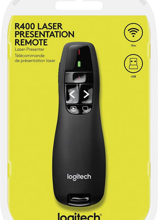 Logitech Wireless Presenter R400, PowerPoint Clicker with Laser Pointer, Wireless Presentation Clicker Remote