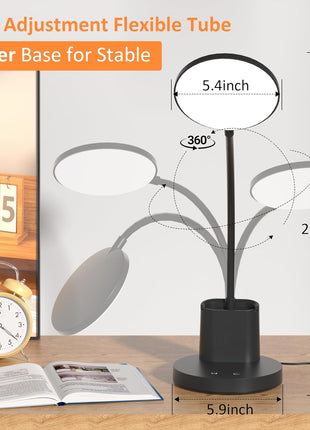 Desk Lamp, LED Desk Lamp for Home Office, Touch Table Lamp with 3 Color Modes 360° Adjustable Arm, Dimmable Desk Light with Pen Phone Holder, Black