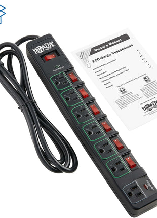 Tripp Lite 7 Outlet (6 Individually Controlled) Surge Protector Power Strip, 6ft Cord, Black, Lifetime Limited Warranty & 25K Insurance (TLP76MSGB)