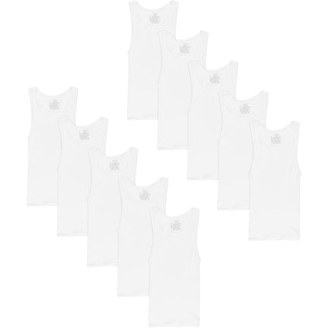 Hanes Boys' Tank Undershirt, EcoSmart Cotton Shirt, Multiple Packs Available, White-10, Large