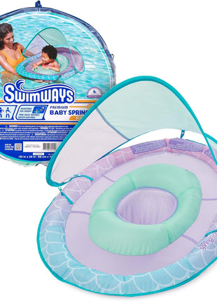 SwimWays Baby Spring Float with Adjustable Canopy and UPF Sun Protection, Blue Lobster