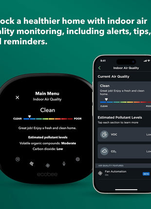 ecobee Smart Thermostat Premium with Smart Sensor and Air Quality Monitor - Programmable Wifi Thermostat - Works with Siri, Alexa, Google Assistant, Black