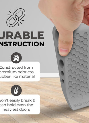 Door Stoppers for Bottom of Door Premium Floor Rubber Door Stop Wedge Made in USA Heavy Duty Honeycomb Design for Carpet, Tile, Ideal for Home, School, Commercial, Gray 2-Pack