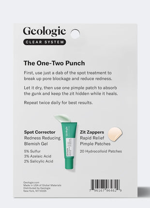 Geologie Clear System Anti-Pimple Pack, 20 Hydrocolloid Patches, Spot Treatment Gel with 5% Sulfur, Fast-Acting Acne Care