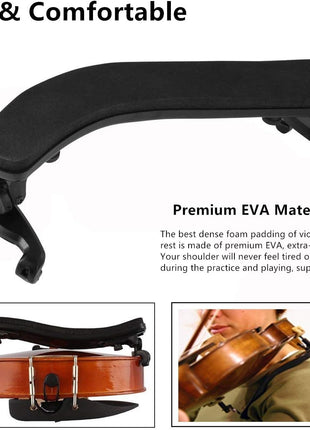 SUEWIO Violin Shoulder Rest for 4/4-3/4 Size, with Collapsible and Height Adjustable Feet, Including a Violin Practice Mute