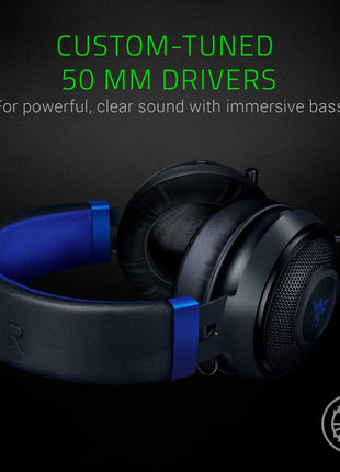 Razer Kraken Gaming Headset: Lightweight Aluminum Frame - Retractable Noise Isolating Microphone - for PC, PS4, PS5, Switch, Xbox One, Xbox Series X & S, Mobile - 3.5 mm Headphone Jack - Black/Blue