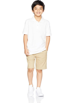 Amazon Essentials Boys' Short-Sleeve School Uniform Pique Polo Shirts, Pack of 5, White, Small